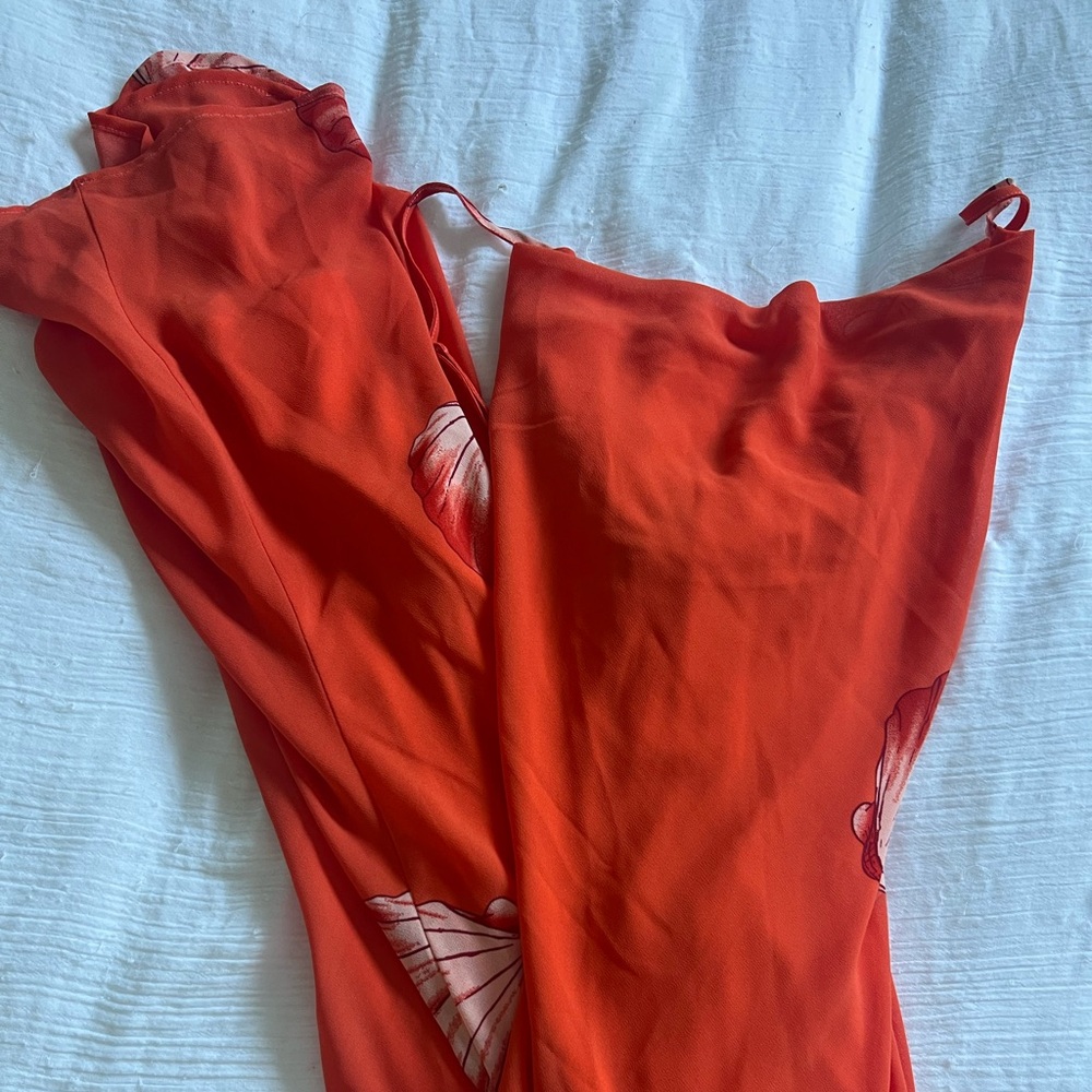 Lulu's Coral-Orange Shell Print Maxi Dress - Picture 3 of 6